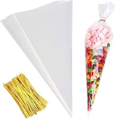 100pccs Connects in transparent cellophane, transparent cones for confectionery and pastry with golden twisted links for handmade cookies, wedding and birthday party gifts, 37 cm x 18 cm.. Experience the ease of modern shopping with DIAYTAR NIGERIA's vast selection and quick delivery service.