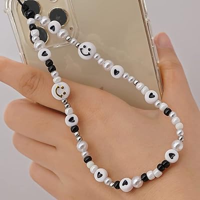 Mobile phone bracelet embroidered with smiling face, rainbow star, polymer clay pearls, mobile phone chain for women and girls, size M.. DIAYTAR NIGERIA brings affordable shopping to your fingertips with reliable delivery in less than 8 days.
