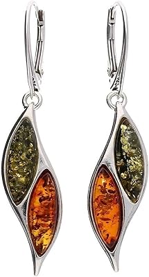 Sterling silver earrings with amber - unusual fancy fancy drops in orange, yellow and green amber. 070029.. Unlock a world of affordable products with DIAYTAR NIGERIA's expansive e-commerce platform.