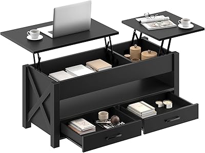 Original 47.2 inch foot coffee table with 2 storage drawers and hidden compartment, farm wooden support, classic central table with wooden forklift, for the living room, black.. Discover endless possibilities with DIAYTAR NIGERIA's comprehensive selection and reliable shipping.