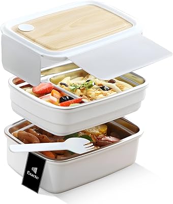 Exact lunch box with 2 layers in stainless steel - durable, waterproof and shock - for children and adults, office, school, travel and outdoor use - Keep safe, healthy and hot food - BPA -free, (white - 1300 ml).. Unlock access to a wide range of products with DIAYTAR NIGERIA's affordable e-commerce platform.