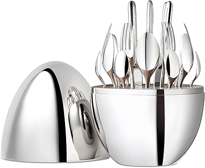 Mood Flatware Modeling Tableware Set of stainless steel cutlers 24 pieces knife, fork and spoon set of dishes for 6 people with box storage box in the shape of an egg (ABS silver).. DIAYTAR Nigeria: Where affordability meets fast and reliable e-commerce service.