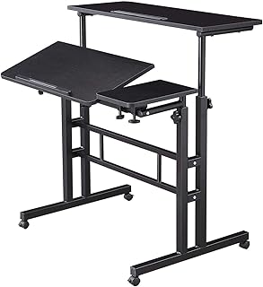 Office standable standing adjustable for computer and laptop with casters for home office workstation at home, laptop support, long table for standing or seated, black.. DIAYTAR NIGERIA: Bringing quality products to every Nigerian with affordable nationwide delivery.