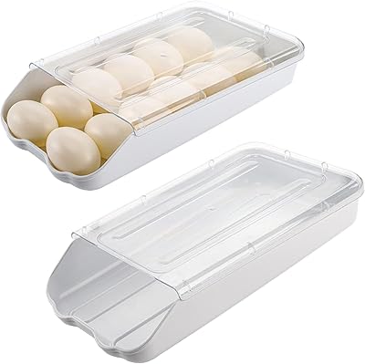 ZOVOX 2 -piece egg storage box, Automatic rotary rotary plastic distributor support with transparent cover, stackable egg tray for refrigerator (white).. Transform how you shop with DIAYTAR NIGERIA's vast selection and budget-friendly delivery options.