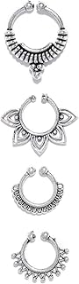 Preacy Lot of 4 elegant Plated Nose Placs Oxidized Silver for Women and Girls, German silver.. Shop with purpose at DIAYTAR NIGERIA and receive products at unbeatable prices within the week.