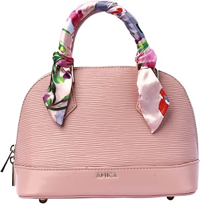 Small leather shoulder bag in the shape of a carla dome for women, pink with twisted scarf, pink flesh, contemporary.. You shop, we deliver — quick and easy with DIAYTAR Nigeria.