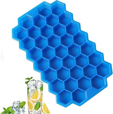 Flexible Ibama silicone ice cubes with lid, 37 ice cubes for cold drinks, whiskey and cocktails, honeycomb cubes stackable in complete (blue).. DIAYTAR Nigeria: Where affordability meets fast and reliable e-commerce service.