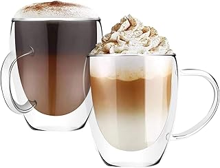 Glass coffee cups - Double -walled isothermal glass tea cups with handle, transparent glass coffee cups perfect for cold and hot drinks like the Cappuccino Espresso, Lot of 2 (transparent, 350 ml - 12 Oz).. DIAYTAR NIGERIA: Your partner in affordable shopping with nationwide delivery in just 5-8 days.