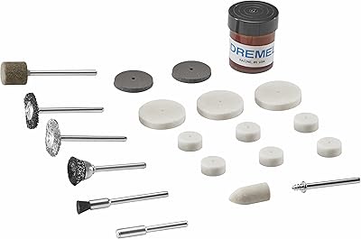 A set of accessories and rotating Dremel cleaning and polishing tools, including grinding grinds, polishing wicks and polishing compounds, 20 pieces, 726-01 model.. DIAYTAR NIGERIA delivers value, variety, and convenience with our nationwide 5-8 day shipping.