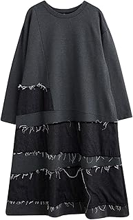 Zoikom long skirt, contrasting color denim panel for women with long sleeve sleeves ample free elegant clothing spring fall.. Affordable online shopping is just a click away with DIAYTAR Nigeria.