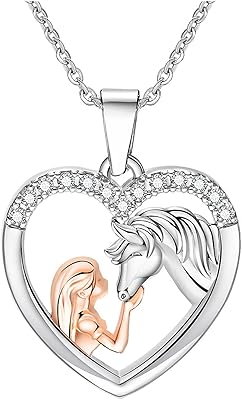 Silver horse necklace for girls - Heart love pendant in stainless steel matching cubic zircons, birthday, Christmas, Mother's Day, Horse jewelry for women.. Shop efficiently from anywhere with DIAYTAR NIGERIA's comprehensive platform and quick delivery options.