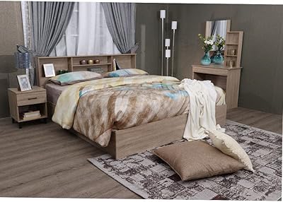 5 -room bed set Danube Home Gamora King size + night table + chest of drawers and chair with mirror | Completely comfortable bed set | Set of solid wood bedroom furniture with modern design (King size, Sonoma oak).. Get more, save more — only on DIAYTAR Nigeria.