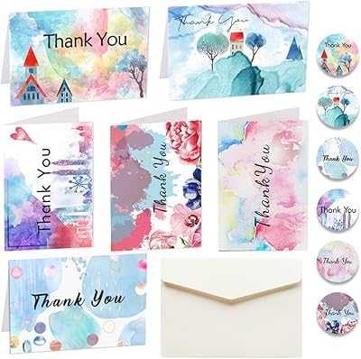 Thanks card Lot of 12 Water greeting cards with stickers and envelopes for all.. DIAYTAR NIGERIA: Your trusted e-commerce partner with extensive product choices and affordable delivery.