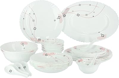 Opalware table service 33 pieces - plates, bowls and spoons with floral design | Comfortable handle | Perfect for daily family use, family meetings - together, restaurants, banquets, etc. (blue and red).. DIAYTAR NIGERIA brings the market to your fingertips with affordable prices and swift delivery services.
