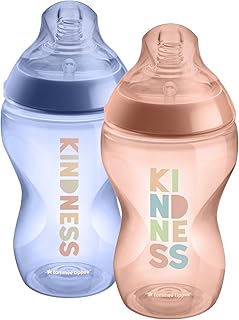 Decorative milk bottle Closer to Nature Easy Vent 340 ml, package of 2, white moon, transparent, pink and gray from Tommee Tippee.. DIAYTAR Nigeria: Great value, fast delivery, and endless options.