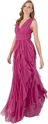 Anaya with love long dress for women, v -neck, slot on the back, long evening dress with ruffles, sleeveless, for wedding festival, promo ball.. DIAYTAR NIGERIA delivers happiness in 5-8 days with our affordable and diverse product range.