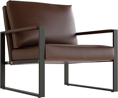 Modern backup chair Relo of the middle of the century, single sofa in PU leather, living room chair with arm for home furniture, brown.. DIAYTAR NIGERIA connects desire with fulfillment through our affordable e-commerce platform.