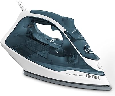 Steam iron Tefal Express Steam 270 ml, 2400 watts, blue/white, cerilium/plastic, FV2831m0, 1 year warranty.. DIAYTAR NIGERIA brings affordable products to every doorstep with our reliable 5-8 day shipping.