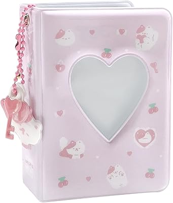 Mini 3-inch photo album, hollow heart-shaped photo album, K-POP photo card holder with pendant 40 pockets (pink and white cat).. No stress, just speed — DIAYTAR Nigeria ships in days.