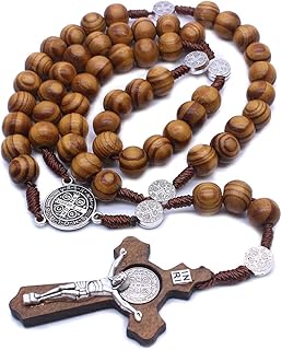 NEWETT Fashion Catholic Catholic Rosary in pearls, Religious Cross, Wooden Pearls for Men, Collar with charms, gift for husband, dad, grandfather, as indicated in wood.. Your go-to destination for affordable online shopping, DIAYTAR NIGERIA delivers in under 8 days.