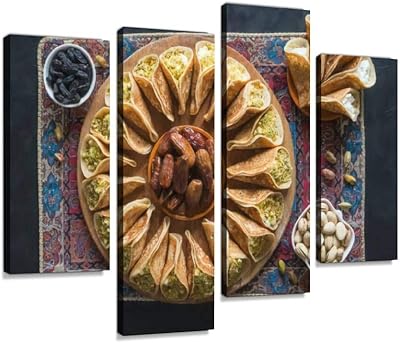 Printing of wall art of Arab pies stuffed with sweet cheese, abstract digital printing, images of wall art framed for the house, the living room, the office, ready to hang, 4 panels, 4Ps.. Discover endless possibilities with DIAYTAR NIGERIA's comprehensive catalog and budget-friendly delivery.