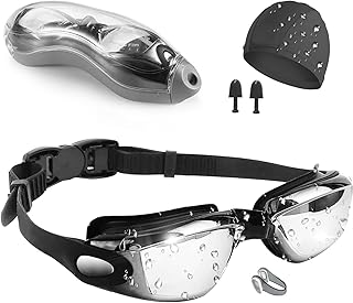 Swimming glasses, [anti-fog/UV] Large and transparent swimming glasses for adults men women, swimming glasses with bright color coating [with nose and ear and bath caps] adjustable strap, comfortable mode.. DIAYTAR NIGERIA: Where value shopping meets reliable 5-8 day delivery across the nation.