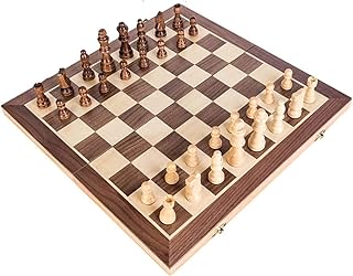 Magnetic chess game encrusted with walnut wood with foldable chessboard and storage box for wooden chess game, 40 x 40 cm.. DIAYTAR NIGERIA: Connecting Nigerians with affordable products through our expansive e-commerce platform.