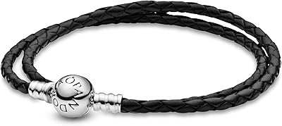 Sterling silver moments bracelet with charm chain famous for pandora's woman, black and silver leather.. Elevate your shopping experience with DIAYTAR NIGERIA's vast catalog and budget-friendly options.