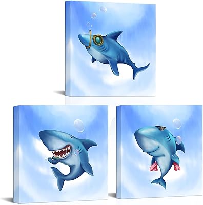 Homeoart Omeoart Shark animals Drawing Impressions Canvas Bleu And White For Kids Decoration De Bathroom Gift Framed ready to hang 12 "x 12" x 3.. DIAYTAR NIGERIA: Your partner in affordable online retail with reliable delivery across the nation.