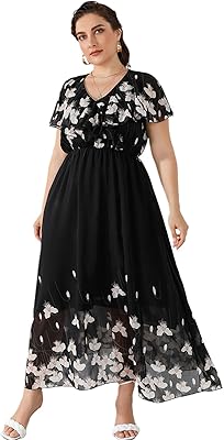 Banquet dress printed in silk muslin for women, ruffled V -neck, elastic material with elastic waist, printed ankle length, large dress.. DIAYTAR NIGERIA puts thousands of products at your fingertips with affordable prices and delivery within a week.