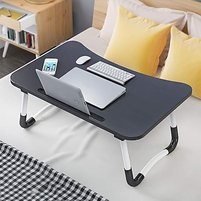 Large foldable table for laptop, for breakfast service, laptop table with spaces for phone/tablet for adults, shipped from the United States (black).. Great deals and fast delivery — the DIAYTAR Nigeria guarantee.