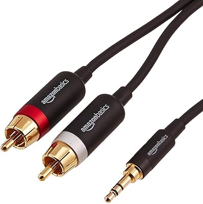 Amazonbasics stereo cable 3.5 mm with 2 male connectors to RCA adapter - 4 feet.. DIAYTAR NIGERIA: Bringing the marketplace to every Nigerian with affordable prices and quick delivery.