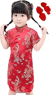 Qipao dress with hair clips Crb Fashion for little girls from the Chinese New Year.. Experience satisfaction guaranteed with DIAYTAR NIGERIA's comprehensive platform and quick delivery.