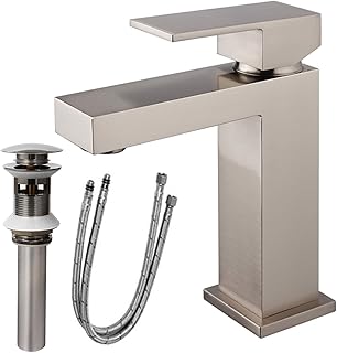 Awara Modern Bathroom Faucet, brushed nickel monotrou bathroom faucet, Solid brass bathroom sink tap, Square bathroom faucet with unique handle with retractable drain.. DIAYTAR NIGERIA connects desires with reality through affordable prices and reliable delivery service.