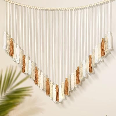 Large wall hanging macrame bohemian decoration with woven wooden pearls crown of pompoms.. Your comprehensive marketplace awaits at DIAYTAR NIGERIA with affordable prices and reliable delivery times.