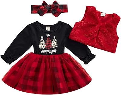 Avocoz Set 3 pieces of long-sleeved Christmas clothes for girls, newborn clothes + tutu dress + sequined strip, Santa Claus arrives tomorrow.. DIAYTAR NIGERIA brings the market to your screen with thousands of affordable products delivered to your door.