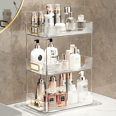 Mamai organizer at 3 levels, practical angle support for the storage of cosmetic products, skin care, cosmetics, kitchen, spices (transparent).. Skip the traffic, shop online — DIAYTAR Nigeria brings it to you.