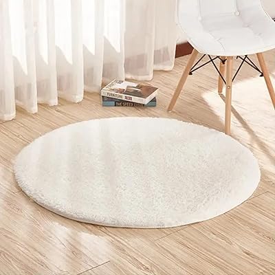 Roman Romain Mat Round Carpet for Bedroom And Children's Bedroom, Multipurpose Round Carpet with Shaggy Design For Children's Bedroom and Interior Decoration (White, 140 x 140 cm).. DIAYTAR NIGERIA: Where every search yields affordable results delivered promptly to your door.