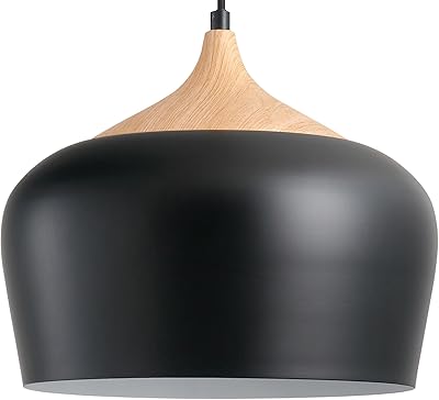 Modern ceiling light Karmiqi with metal lampshade with wooden pattern, single-style hanging lights for living room, dining room, kitchen, bedroom (black).. DIAYTAR NIGERIA brings the market to your fingertips with affordable prices and swift delivery services.