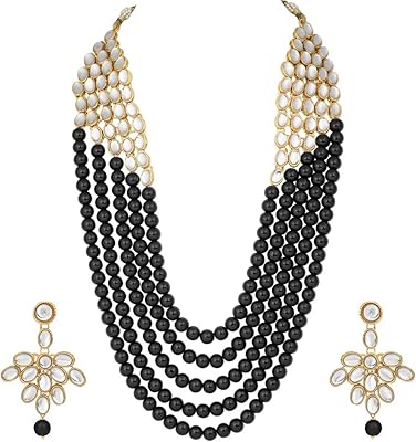 Anli Elegant Ethnic Ethnic Traditional Long Pearl Collar Kundan earrings together for women Bollywood Wedding Day.. DIAYTAR Nigeria offers great deals, a huge product variety, and delivery in under a week.