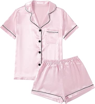 Lyaner set pajamas in short sleeves and buttons for women set of silk night clothes with short pajama shorts.. Your daily needs delivered to your door — DIAYTAR Nigeria style.