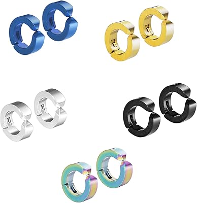Oriti Huggie Earrings and Small Creoles not pierced in stainless steel, set of clip earrings for men and women, false black silver earrings.. DIAYTAR NIGERIA transforms online retail with unbeatable prices and consistent delivery timeframes.