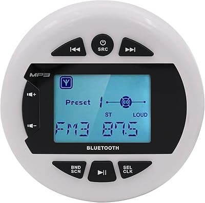 Wireless stereo receiver Radio Radio Waterproof Round Herdio - Dashboard gauge for boat 4 x 40 W with Bluetooth, AM FM, LCD digital screen 2.75 ", USB, AUX, RCA (White).. DIAYTAR NIGERIA: Where shopping meets satisfaction with affordable prices and prompt delivery services.