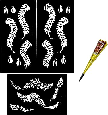Henna, stencil sticker, temporary tattoo, hands and legs, with 1 burgundy cone.. DIAYTAR NIGERIA transforms online shopping with competitive prices and dependable nationwide delivery.