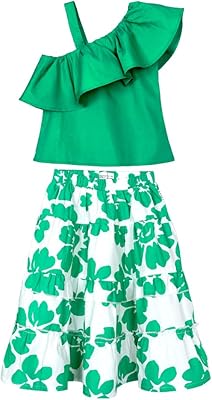 Blouse and skirt in white floral and green floral popline for girls (lot of 1).. Your digital marketplace solution, DIAYTAR NIGERIA delivers quality and value within the week.