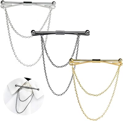 Loardy collar pins for men, tie pliers and tie pliers with chain collar pin pompon brooch gold black silver (3 rooms), 56 mm, brass, without precious stones.. DIAYTAR NIGERIA: Where every Nigerian finds affordable products delivered within the week.
