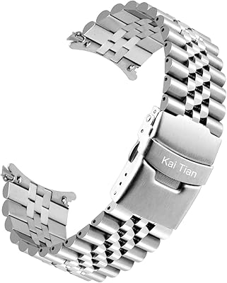Kai Tian Metal Watch Bracelet in high quality stainless steel with curved ends, half-moon and 3D pearls 20 mm 22 mm black and silver for men, stainless steel, metal metal.. With DIAYTAR Nigeria, shopping online is easy, affordable, and fast.
