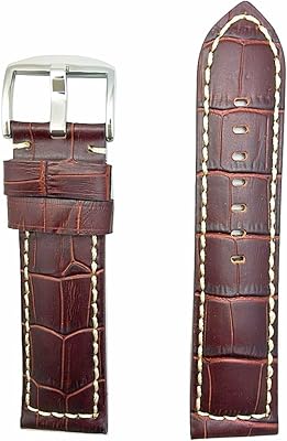 Length 26 mm, panerai style, medium mattress, crocodile leather combines dark brown grained, white seam band.. DIAYTAR NIGERIA transforms dreams into deliveries with our affordable prices and 5-8 day shipping.
