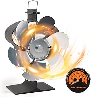 6 -bladed holdor wood stove fan, non -electric fan with thermometer for thermal fan for stove and wood combustion (silver).. Shop without limits at DIAYTAR NIGERIA and receive your purchases at budget prices within the week.