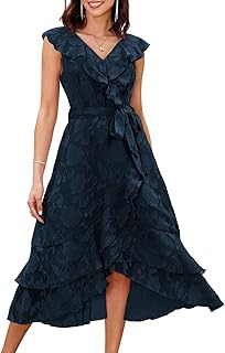 Dresses of summer bridesmaid for women, for wedding, V -neck, ruffled hem, cocktail dresses, long ample evening dress.. Experience the power of choice with DIAYTAR NIGERIA's vast catalog and affordable 5-8 day delivery.